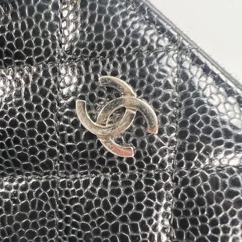 CHANEL 荔枝ㄇ拉長夾 黑銀 23開-9