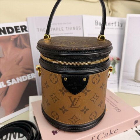 LV Cannes 焦糖色 老花 塗層帆布拼牛皮 小號 發財桶