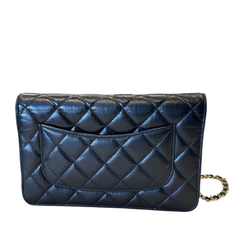 CHANEL黑金羊皮菱格紋WOC鏈包-1