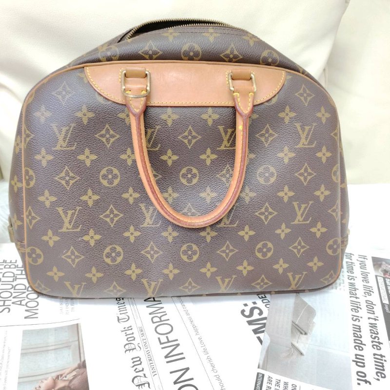 LV Trouville 棕色 老花 塗層帆布拼牛皮 小號 珍妮包-1