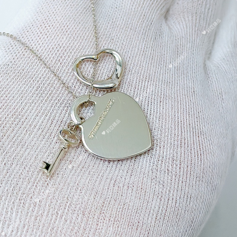 莉亞精品♡ Tiffany&co 鑰匙愛心項鍊 +心型墜飾 二手美品-2