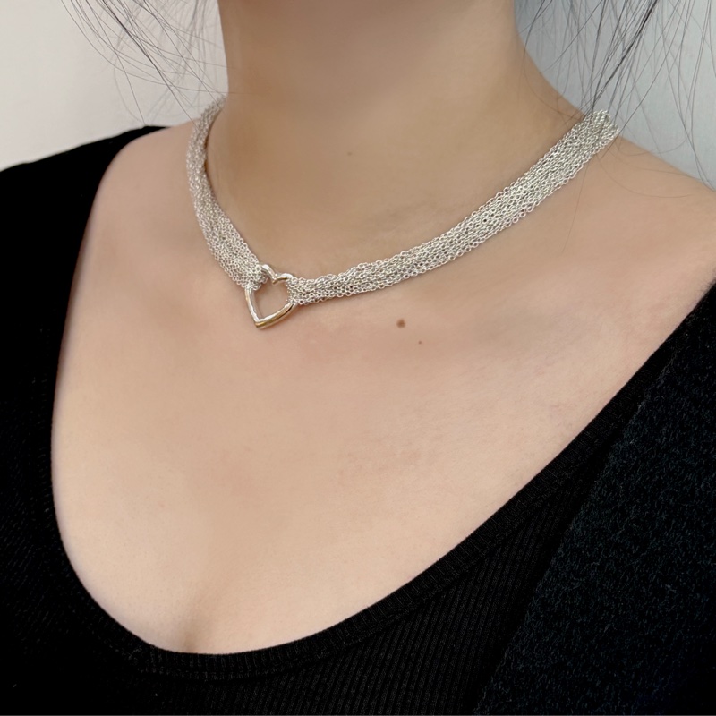 莉亞精品♡ Tiffany&co 愛心流蘇T扣項鍊 二手美品-0