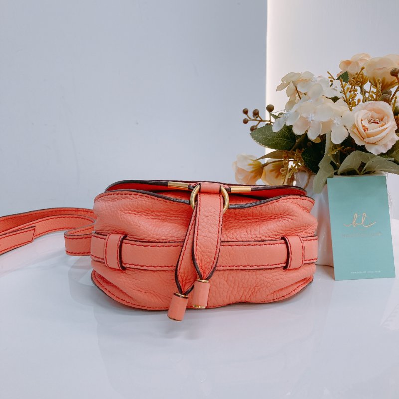 MS0482 Chloe 蔻依 半月 馬鞍 牛皮 小號 蜜桃色 珊瑚色 金扣 斜背包 Marcie Saddle Crossbody Bag Small Peach x GHW-4