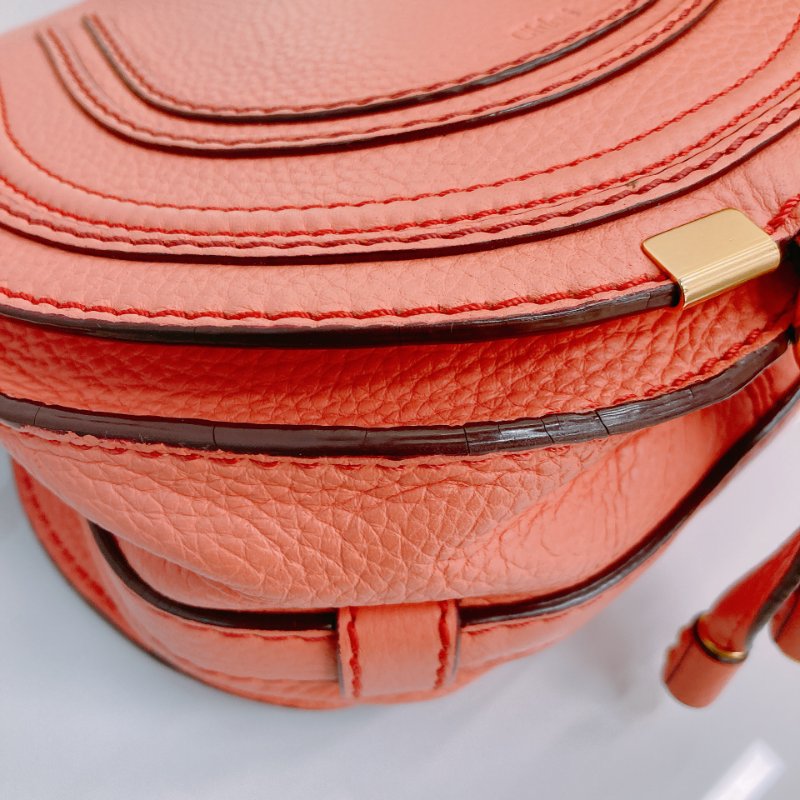 MS0482 Chloe 蔻依 半月 馬鞍 牛皮 小號 蜜桃色 珊瑚色 金扣 斜背包 Marcie Saddle Crossbody Bag Small Peach x GHW-5