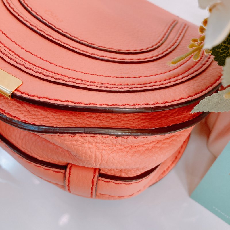 MS0482 Chloe 蔻依 半月 馬鞍 牛皮 小號 蜜桃色 珊瑚色 金扣 斜背包 Marcie Saddle Crossbody Bag Small Peach x GHW-6