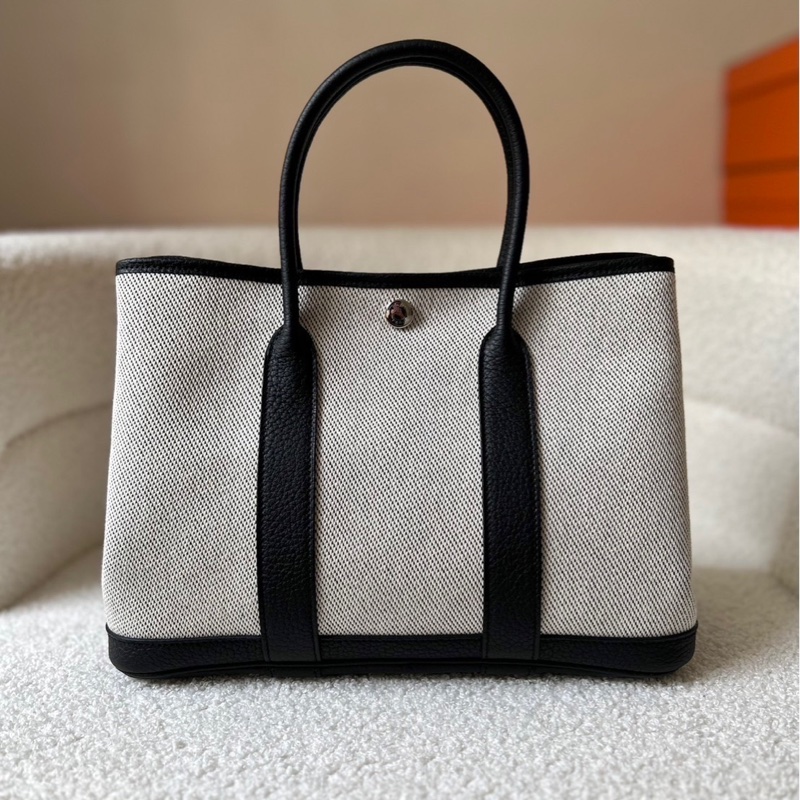 愛馬仕。花園30。黑白帆布-0