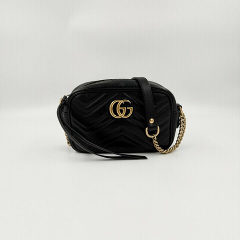 GUCCI - 黑色牛皮金釦GG Marmont 18cm相機包