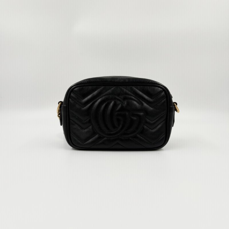 GUCCI - 黑色牛皮金釦GG Marmont 18cm相機包-1