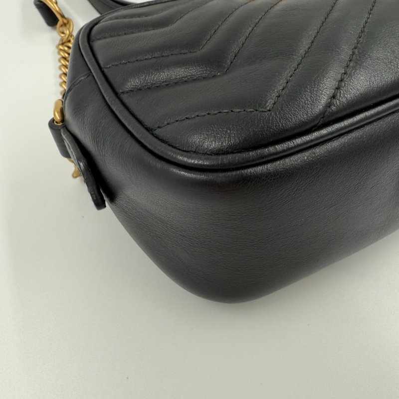 GUCCI - 黑色牛皮金釦GG Marmont 18cm相機包-5
