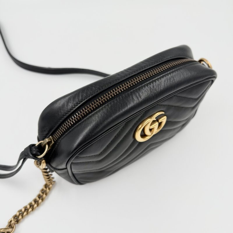 GUCCI - 黑色牛皮金釦GG Marmont 18cm相機包-10