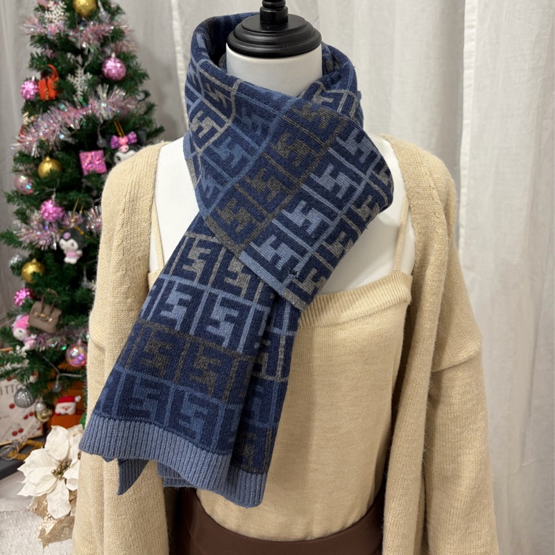 Fendi 芬迪 zucca 圍巾 頸巾 雙面 日本中古-1