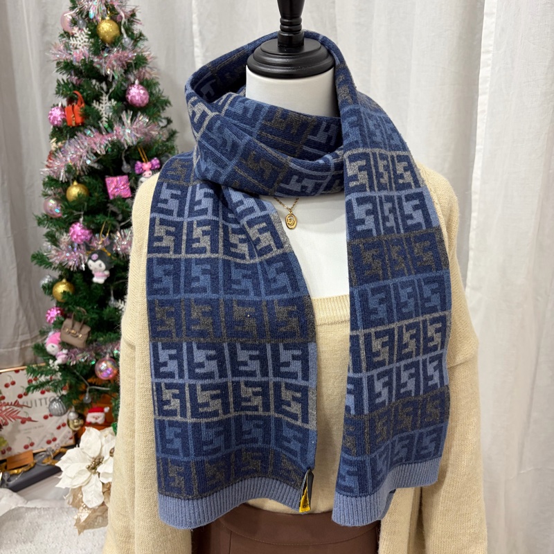 Fendi 芬迪 zucca 圍巾 頸巾 雙面 日本中古-2