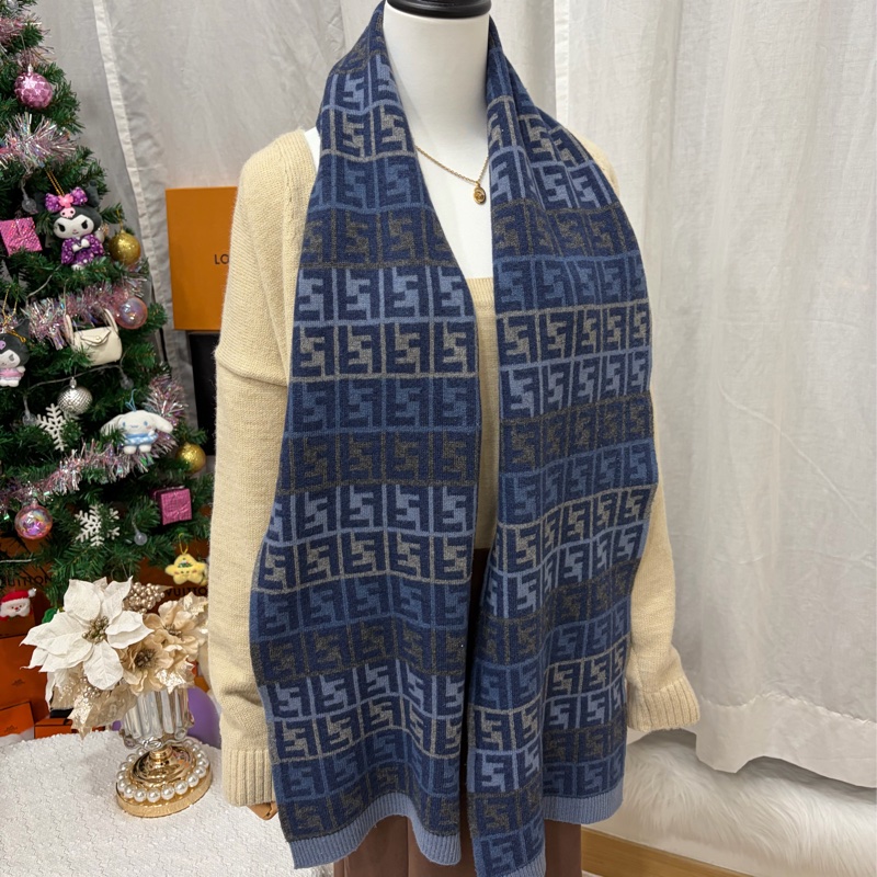 Fendi 芬迪 zucca 圍巾 頸巾 雙面 日本中古-3