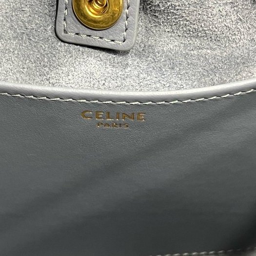 東區正精品㊣CELINE CUIR TRIOMPHE CABAS 111013 全新未使用水藍色全皮吸扣抽繩包手提斜背包 RZ6142-4