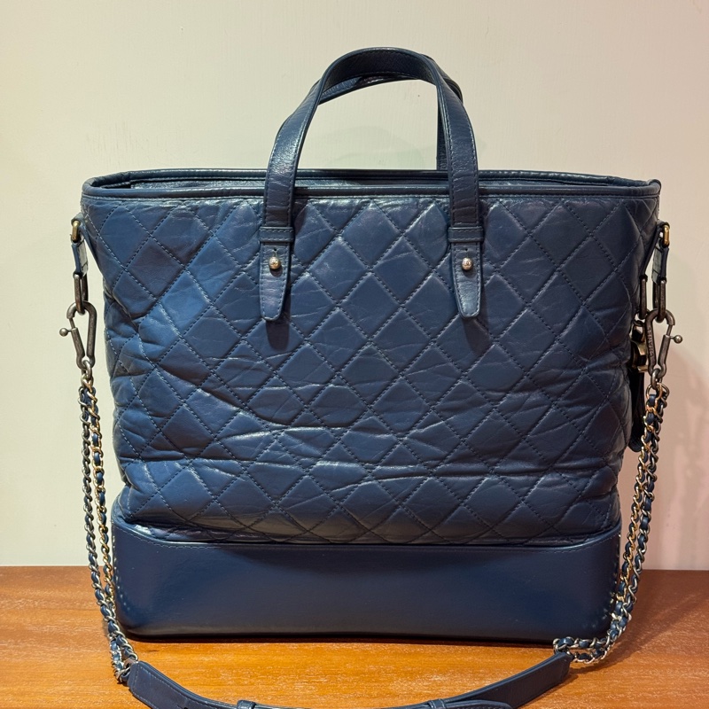 Chanel菱格牛皮藍色，古銅銀扣，手挽側背兩用Gabrielle Shopping Tote bag-0