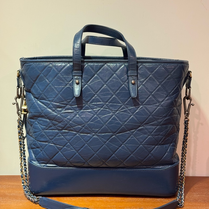 Chanel菱格牛皮藍色，古銅銀扣，手挽側背兩用Gabrielle Shopping Tote bag-1