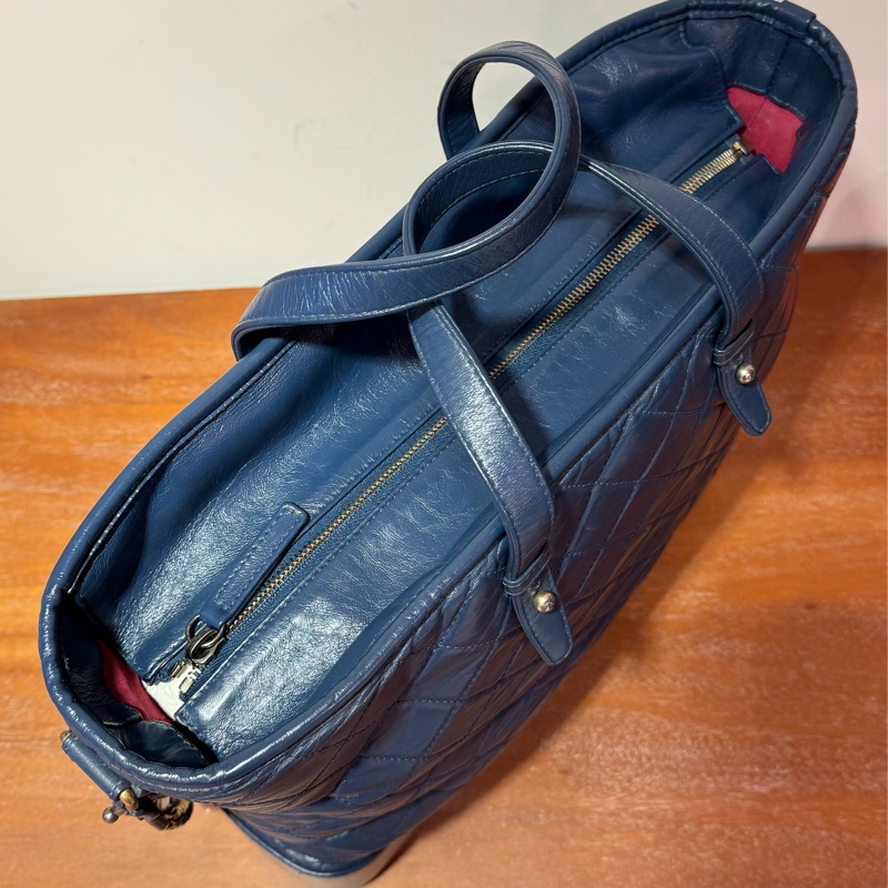 Chanel菱格牛皮藍色，古銅銀扣，手挽側背兩用Gabrielle Shopping Tote bag-4