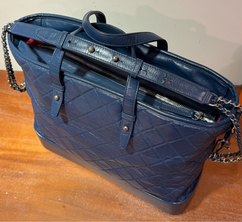 Chanel菱格牛皮藍色，古銅銀扣，手挽側背兩用Gabrielle Shopping Tote bag-5