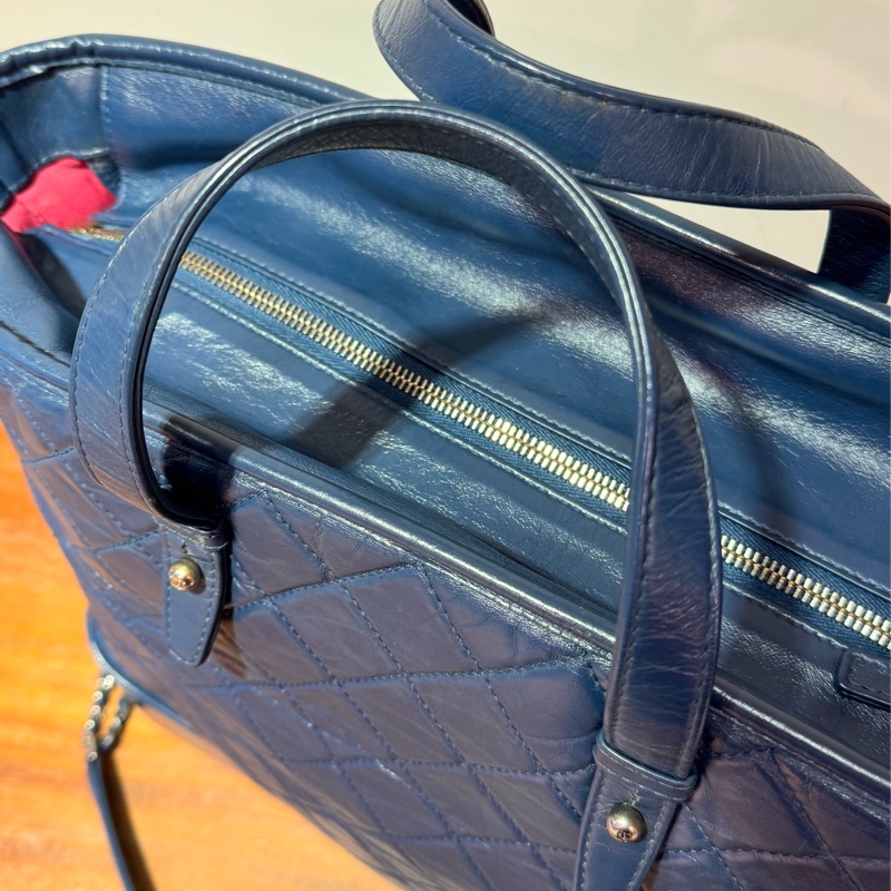 Chanel菱格牛皮藍色，古銅銀扣，手挽側背兩用Gabrielle Shopping Tote bag-20
