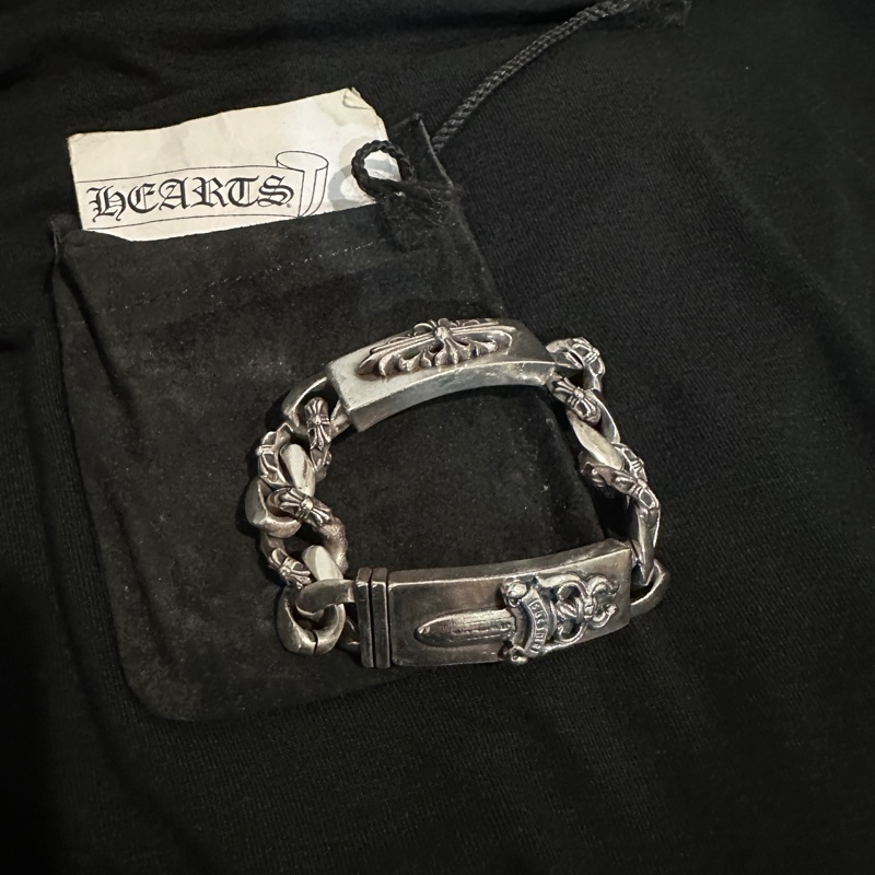 克羅心 chrome hearts 雙ID 手鍊 匕首 十字架 經典款 半花 double I’d-1