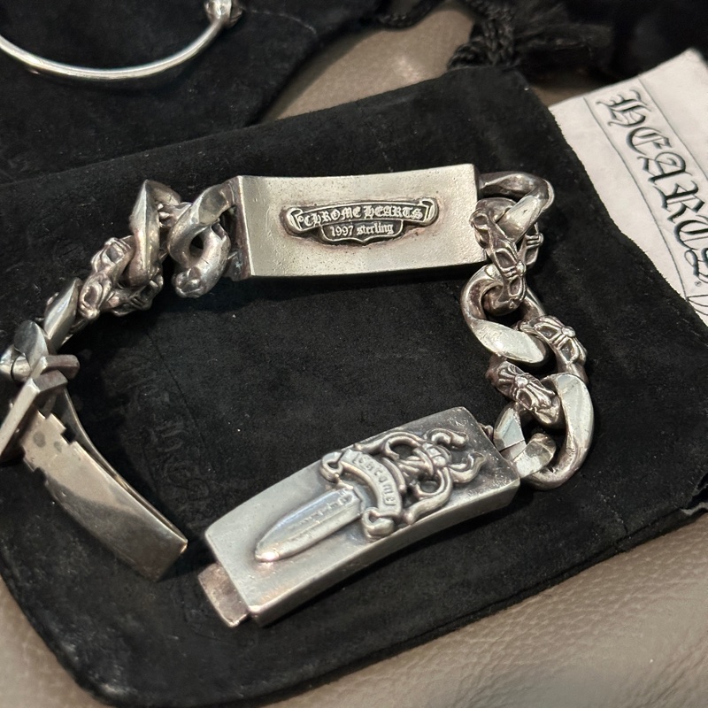 克羅心 chrome hearts 雙ID 手鍊 匕首 十字架 經典款 半花 double I’d-1