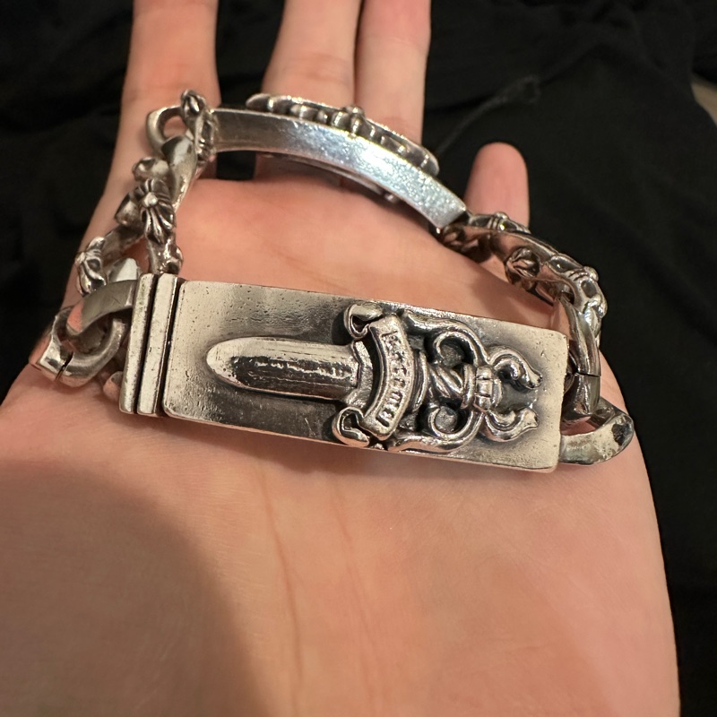 克羅心 chrome hearts 雙ID 手鍊 匕首 十字架 經典款 半花 double I’d-6