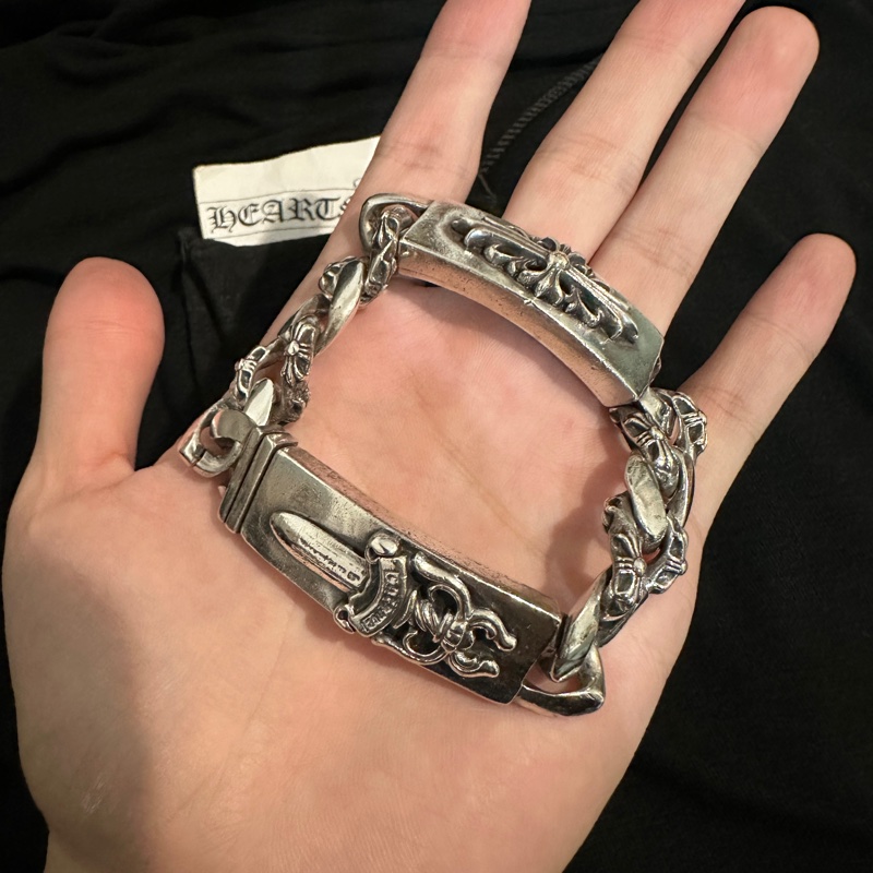 克羅心 chrome hearts 雙ID 手鍊 匕首 十字架 經典款 半花 double I’d-8