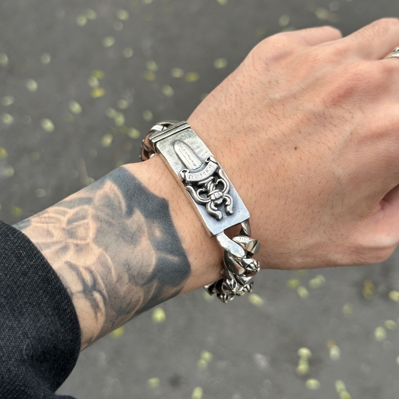 克羅心 chrome hearts 雙ID 手鍊 匕首 十字架 經典款 半花 double I’d-0