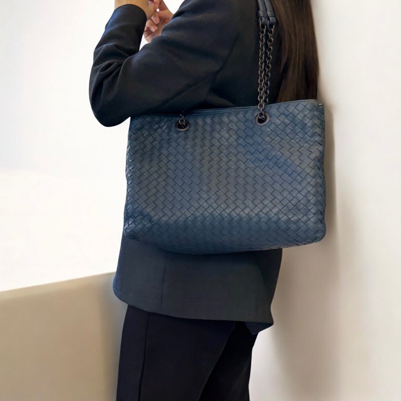 💙 葆蝶家BV藍色編織Nappa小羊皮 Intrecciato鏈條托特包-0