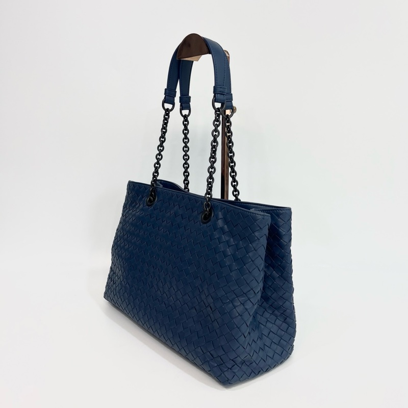 💙 葆蝶家BV藍色編織Nappa小羊皮 Intrecciato鏈條托特包-5