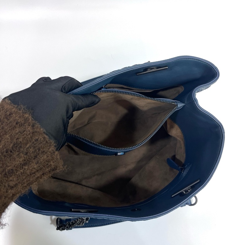 💙 葆蝶家BV藍色編織Nappa小羊皮 Intrecciato鏈條托特包-10