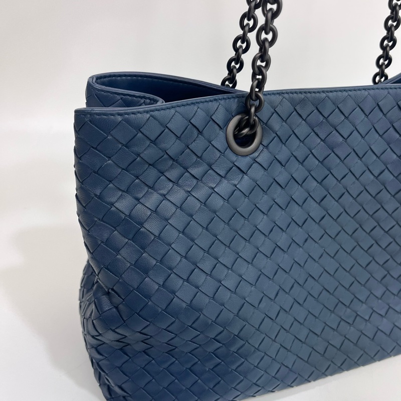 💙 葆蝶家BV藍色編織Nappa小羊皮 Intrecciato鏈條托特包-12