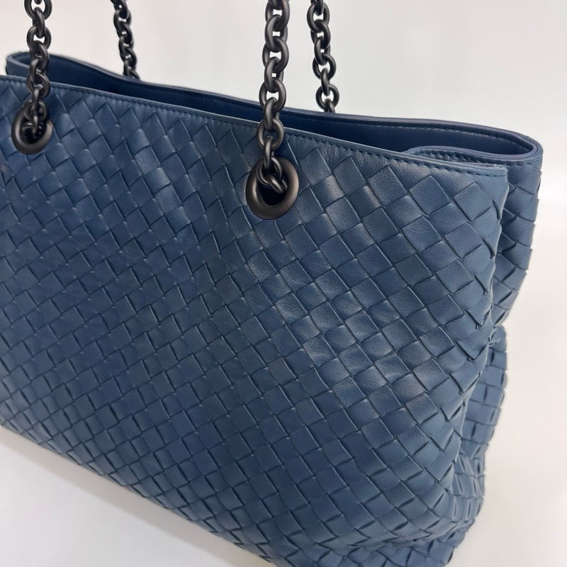 💙 葆蝶家BV藍色編織Nappa小羊皮 Intrecciato鏈條托特包-13