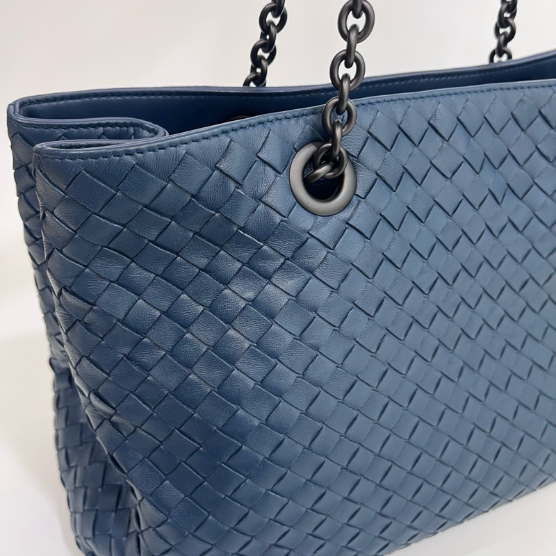 💙 葆蝶家BV藍色編織Nappa小羊皮 Intrecciato鏈條托特包-14