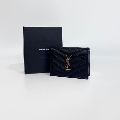 🖤聖羅蘭短夾YSL 黑金logo粒面牛皮暗釦短夾668290