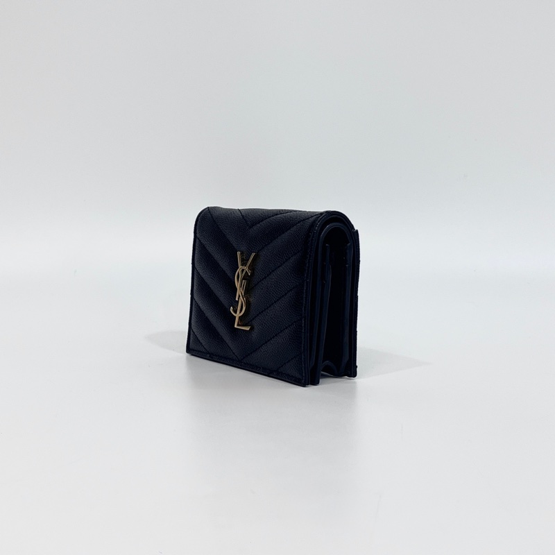 🖤聖羅蘭短夾YSL 黑金logo粒面牛皮暗釦短夾668290-2