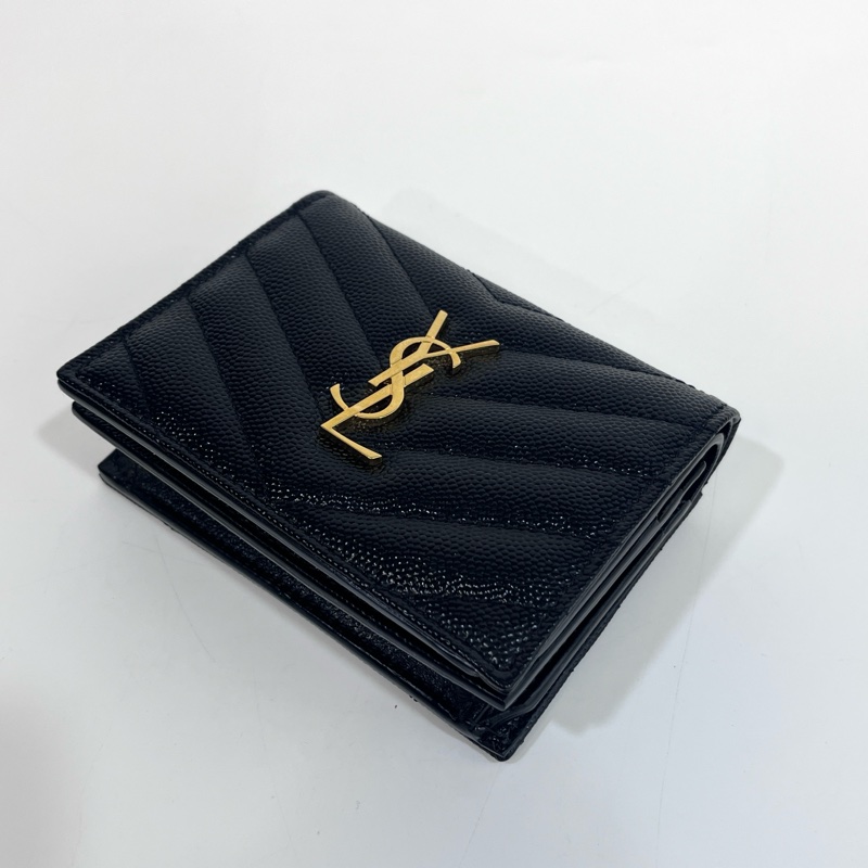 🖤聖羅蘭短夾YSL 黑金logo粒面牛皮暗釦短夾668290-5