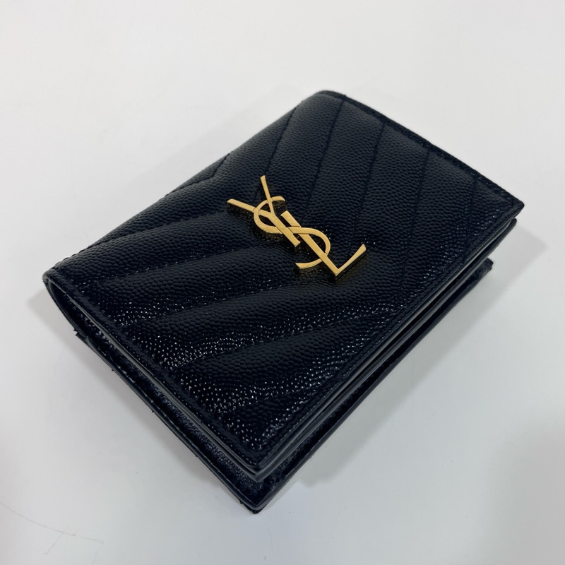 🖤聖羅蘭短夾YSL 黑金logo粒面牛皮暗釦短夾668290-6
