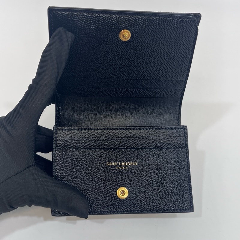 🖤聖羅蘭短夾YSL 黑金logo粒面牛皮暗釦短夾668290-7