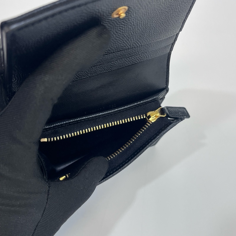 🖤聖羅蘭短夾YSL 黑金logo粒面牛皮暗釦短夾668290-8