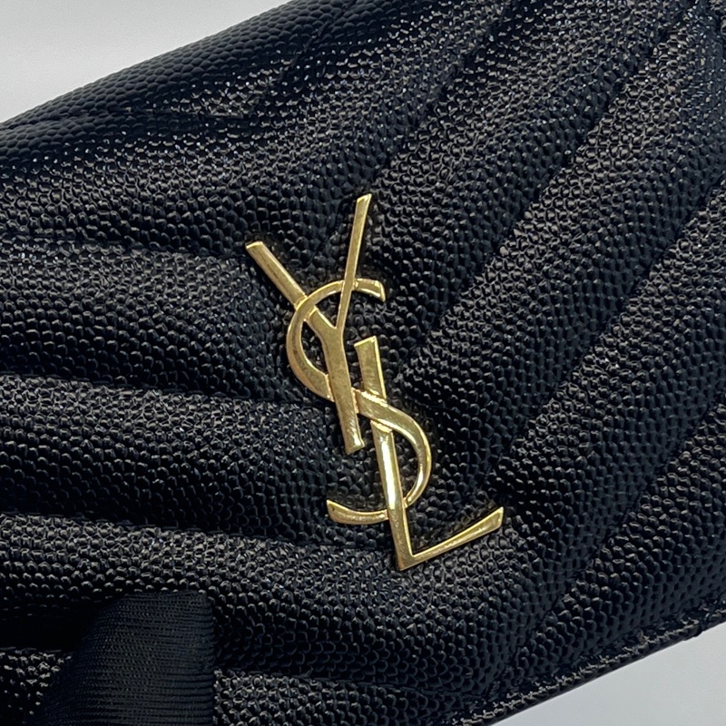 🖤聖羅蘭短夾YSL 黑金logo粒面牛皮暗釦短夾668290-9