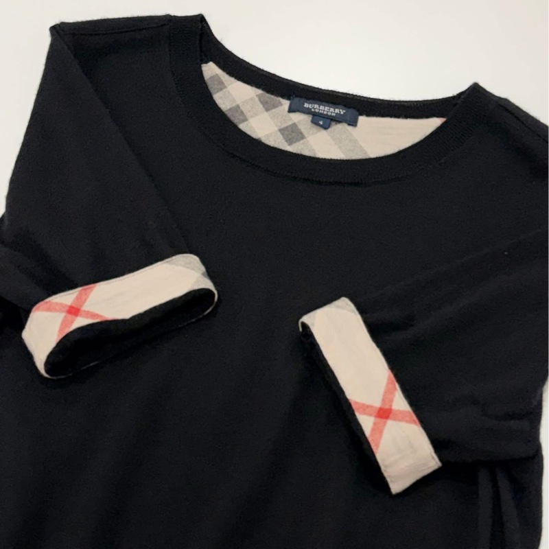 BURBERRY 倫敦 反折格紋羊毛戰馬上衣 黑色-3