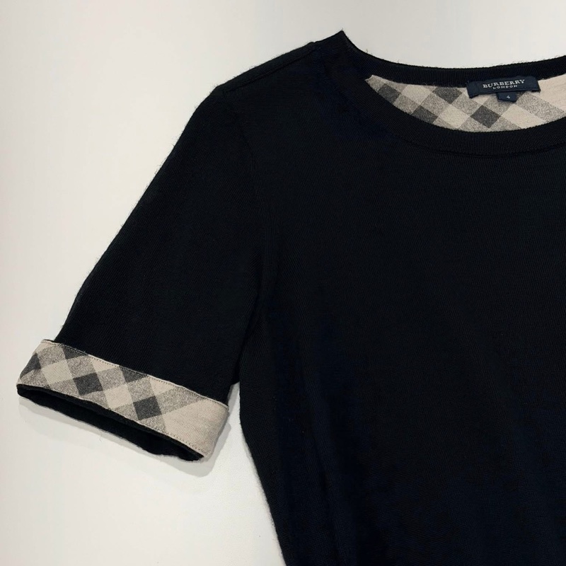 BURBERRY 倫敦 反折格紋羊毛戰馬上衣 黑色-4