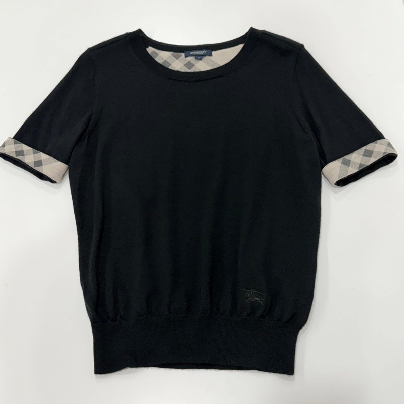 BURBERRY 倫敦 反折格紋羊毛戰馬上衣 黑色-5