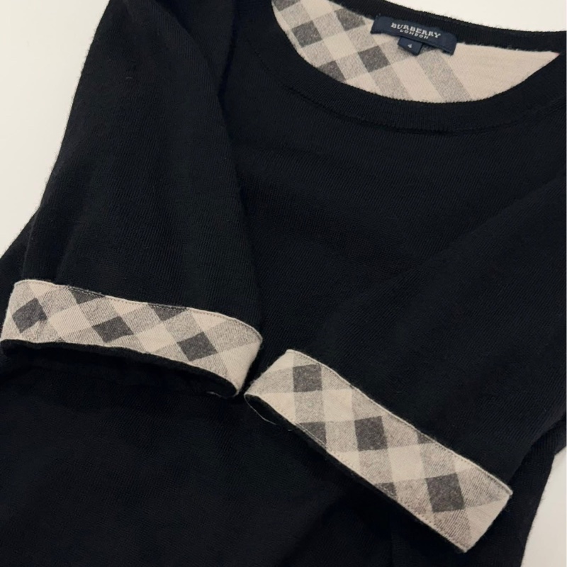 BURBERRY 倫敦 反折格紋羊毛戰馬上衣 黑色-6