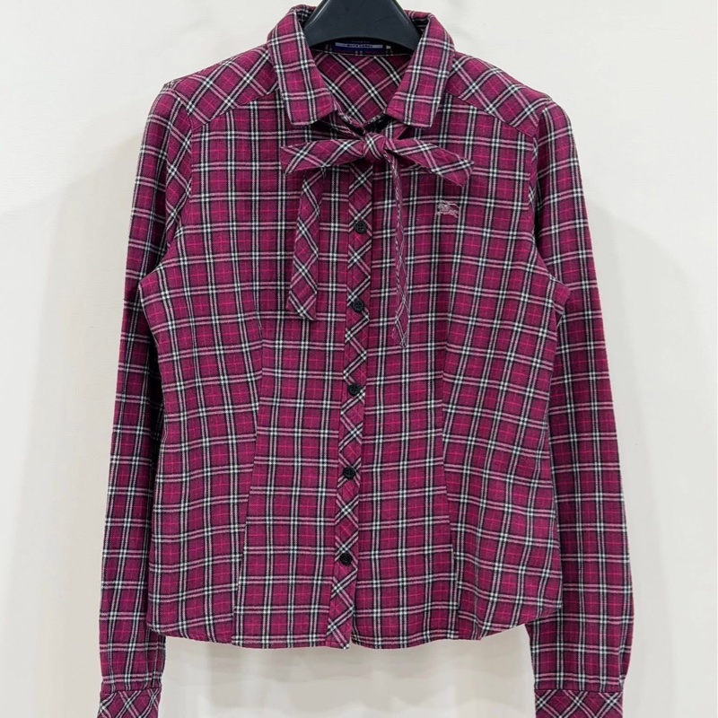 BURBERRY 藍標 格紋蝴蝶結領帶戰馬襯衫(附領帶)-0