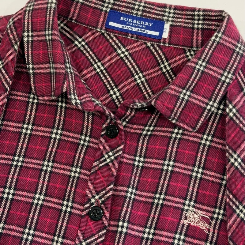 BURBERRY 藍標 格紋蝴蝶結領帶戰馬襯衫(附領帶)-3