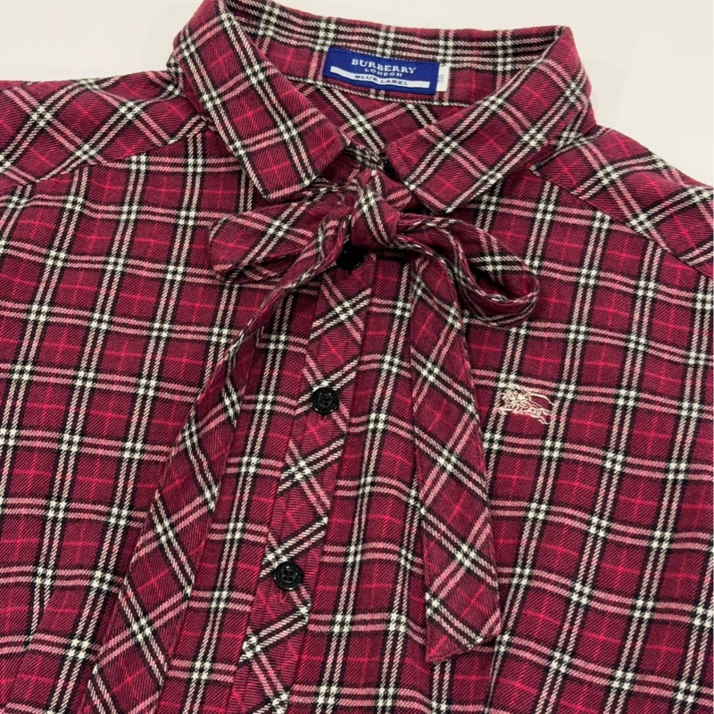 BURBERRY 藍標 格紋蝴蝶結領帶戰馬襯衫(附領帶)-4