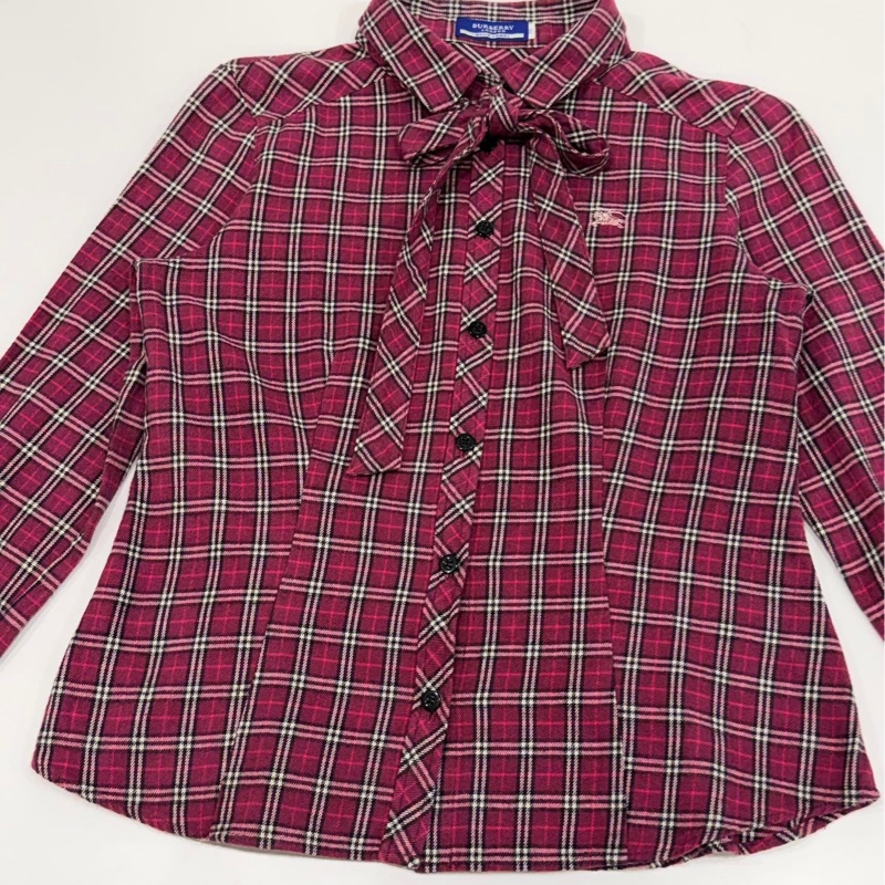 BURBERRY 藍標 格紋蝴蝶結領帶戰馬襯衫(附領帶)-6