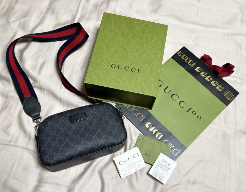 少用閒置品_大全配_台灣購證_Gucci_經典黑老花相機包_5748865RLN-29